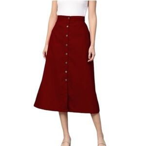 NWT Vintage Lindor Plus Sz 16P Suede Button Front Pockets Burgundy Midi Skirt